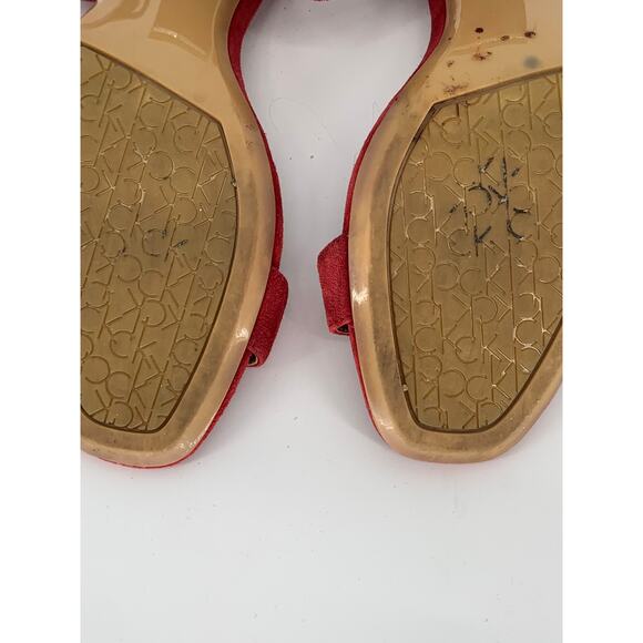 CALVIN KLEIN Women's Red Faux-Suede Open Toe Block-Heel Ankle Strap Sandals SZ 7 - Picture 7 of 9